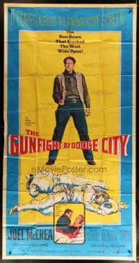 6a490 GUNFIGHT AT DODGE CITY 3sh '59 Joel McCrea likes sexy fillies when they scream and fight!