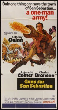 6a493 GUNS FOR SAN SEBASTIAN 3sh '68 Jack Thurston art of one-man army Anthony Quinn firing cannon!