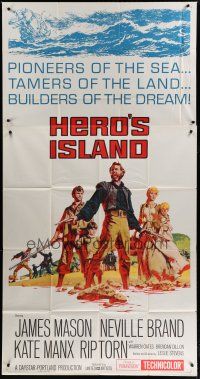 6a502 HERO'S ISLAND 3sh '62 art of James Mason, Neville Brand, Kate Manx & Rip Torn!