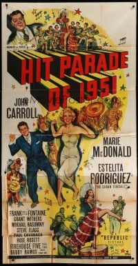 6a504 HIT PARADE OF 1951 3sh '50 John Carroll & Marie McDonald, great musical montage art!