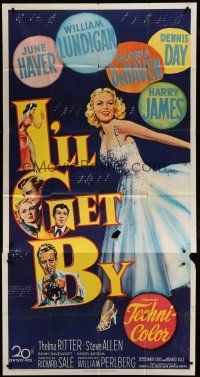 6a516 I'LL GET BY 3sh '50 sexy June Haver, Gloria DeHaven & Harry James playing his trumpet!