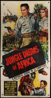6a524 JUNGLE DRUMS OF AFRICA 3sh '52 Clayton Moore with gun & Phyllis Coates, Republic serial!
