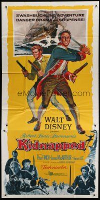 6a526 KIDNAPPED 3sh '60 Walt Disney, art of swashbucklers Peter Finch & James MacArthur!