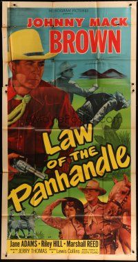 6a529 LAW OF THE PANHANDLE 3sh '50 c/u of Texas cowboy Johnny Mack Brown with gun, Jane Adams