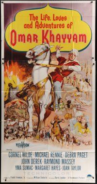 6a536 LIFE, LOVES & ADVENTURES OF OMAR KHAYYAM 3sh '57 artwork of Cornel Wilde on horseback!
