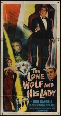 6a540 LONE WOLF & HIS LADY 3sh '49 Ron Randell leaping into his hottest crime film noir adventure!