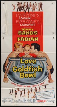 6a545 LOVE IN A GOLDFISH BOWL 3sh '61 great art of Tommy Sands & Fabian kissing pretty girl!