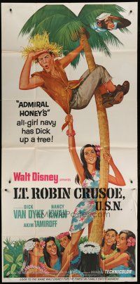 6a546 LT. ROBIN CRUSOE, U.S.N. 3sh '66 Disney, cool art of Dick Van Dyke chased by island babes!
