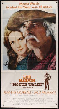 6a562 MONTE WALSH int'l 3sh '70 super close up of cowboy Lee Marvin & pretty Jeanne Moreau!