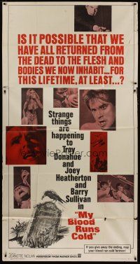 6a564 MY BLOOD RUNS COLD 3sh '65 Troy Donahue, Joey Heatherton, is reincarnation possible?