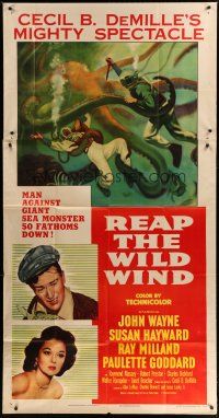6a595 REAP THE WILD WIND 3sh R54 John Wayne, Susan Hayward, DeMille, scuba diver & octopus art!