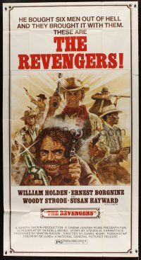 6a598 REVENGERS 3sh '72 Tom Jung art of cowboys William Holden, Ernest Borgnine & Woody Strode!