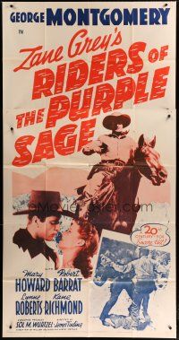 6a600 RIDERS OF THE PURPLE SAGE 3sh R54 George Montgomery on horse & romancing girl, Zane Grey