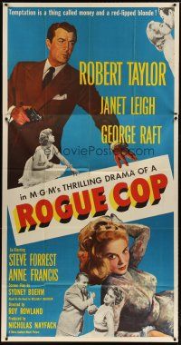 6a607 ROGUE COP 3sh '54 Robert Taylor, George Raft, sexy Janet Leigh is a thing called temptation!