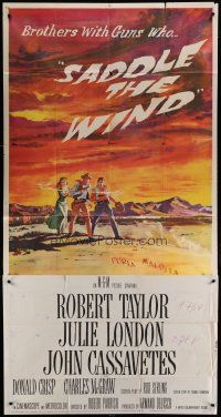 6a611 SADDLE THE WIND 3sh '57 artwork of John Cassavetes, Robert Taylor & Julie London!