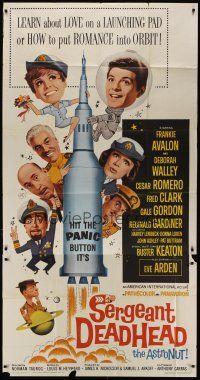 6a620 SERGEANT DEADHEAD 3sh '65 Frankie Avalon, Deborah Walley, Buster Keaton & cast on rocket!