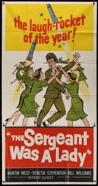 6a621 SERGEANT WAS A LADY 3sh '61 Martin West, wacky artwork of military women chasing after man!