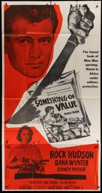 6a634 SOMETHING OF VALUE 3sh '57 Rock Hudson & Dana Wynter are hunted in Africa!