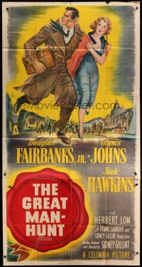 6a642 STATE SECRET 3sh '50 Douglas Fairbanks Jr. & Glynis Johns in The Great Man-Hunt, stone litho