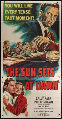 6a645 SUN SETS AT DAWN 3sh '50 you will live every tense, taut moment, newspaper reporter art!