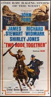 6a666 TWO RODE TOGETHER 3sh '61 John Ford, art of James Stewart & Richard Widmark on horses!