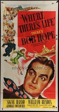 6a674 WHERE THERE'S LIFE style A 3sh '47 wacky art of Bob Hope being chased by angry mob!