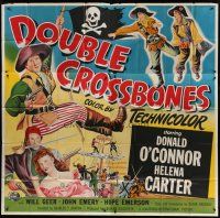 6a362 DOUBLE CROSSBONES 6sh '51 artwork of pirate Donald O'Connor & Helena Carter by ship!