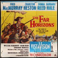 6a367 FAR HORIZONS 6sh '55 Arnold Friberg art of Charlton Heston & Fred MacMurray + Donna Reed!