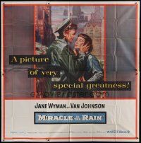 6a379 MIRACLE IN THE RAIN 6sh '56 great romantic art of Jane Wyman & Van Johnson!
