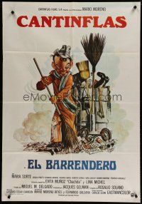 6a247 EL BARRENDERO Argentinean '82 great Palo art of Cantinflas as janitor cleaning up!
