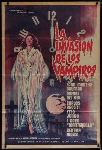 6a275 LA INVASION DE LOS VAMPIROS Argentinean '63 cool art of sexy vampire in see-through robe!