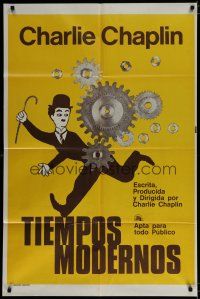6a294 MODERN TIMES Argentinean R70s Leo Kouper art of Charlie Chaplin running with gears!