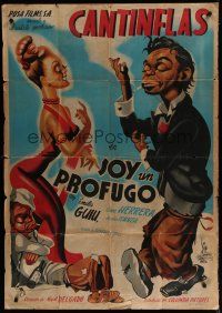 6a190 SOY UN PROFUGO Argentinean 33x47 '46 wacky Cabral art of Cantinflas trying to impress woman!