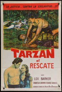 6a330 TARZAN & THE SLAVE GIRL Argentinean R1960 different art of Lex Barker pinning man to ground!