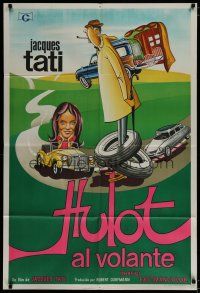 6a337 TRAFFIC Argentinean '71 great wacky art of Jacques Tati as Mr. Hulot by Aler!