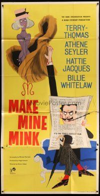 6a552 MAKE MINE MINK English 3sh '61 artwork of Terry-Thomas stealing sexy woman's clothes!