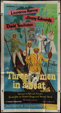 6a656 THREE MEN IN A BOAT English 3sh '56 wacky art of Laurence Harvey & co-stars on gondola!