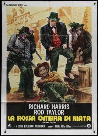 6a746 DEADLY TRACKERS Italian 1p '74 art of Richard Harris surrounded, written by Sam Fuller!