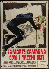 6a748 DEATH STALKS ON HIGH HEELS Italian 1p '71 Symeoni art of murderer slashing girl's throat!
