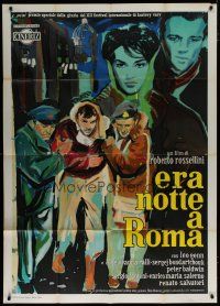 6a760 ESCAPE BY NIGHT Italian 1p '60 Roberto Rossellini, art of top stars by Ercole Brini!