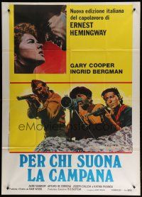6a776 FOR WHOM THE BELL TOLLS Italian 1p R70s different art of Gary Cooper & Bergman, Hemingway!