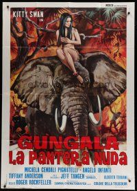 6a799 GUNGALA THE BLACK PANTHER GIRL Italian 1p '68 Gasparri art of sexy jungle babe on elephant!