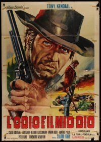 6a802 HATE IS MY GOD Italian 1p '69 spaghetti western art of Tony Kendall w/ gun, great title!
