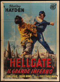 6a809 HELLGATE Italian 1p '52 different Tarquini artwork of Sterling Hayden fighting!