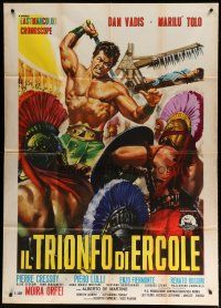 6a812 HERCULES VS. THE GIANT WARRIORS Italian 1p '64 art of Hercules fighting, by Renato Casaro!