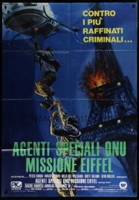 6a817 HOSTAGE TOWER Italian 1p '80 Alistair McLean, cool Ciriello art of Eiffel Tower explosion!