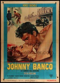 6a841 JOHNNY BANCO Italian 1p '67 Casaro art of Horst Buchholz & sexy Sylva Koscina kissing!