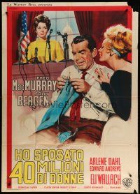 6a845 KISSES FOR MY PRESIDENT Italian 1p '64 different Nistri art of Fred MacMurray & Polly Bergen