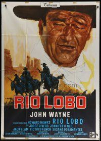 6a928 RIO LOBO Italian 1p '71 Howard Hawks, different art of John Wayne by Averardo Ciriello!