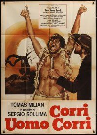 6a931 RUN, MAN, RUN! Italian 1p '68 artwork of cowboy holding knife to guy's throat by Aller!